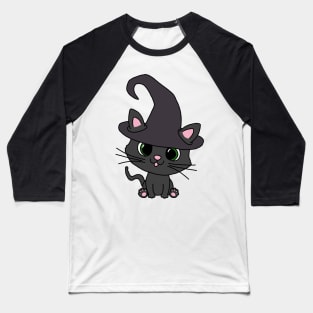 Black Cat in Witch Hat Baseball T-Shirt